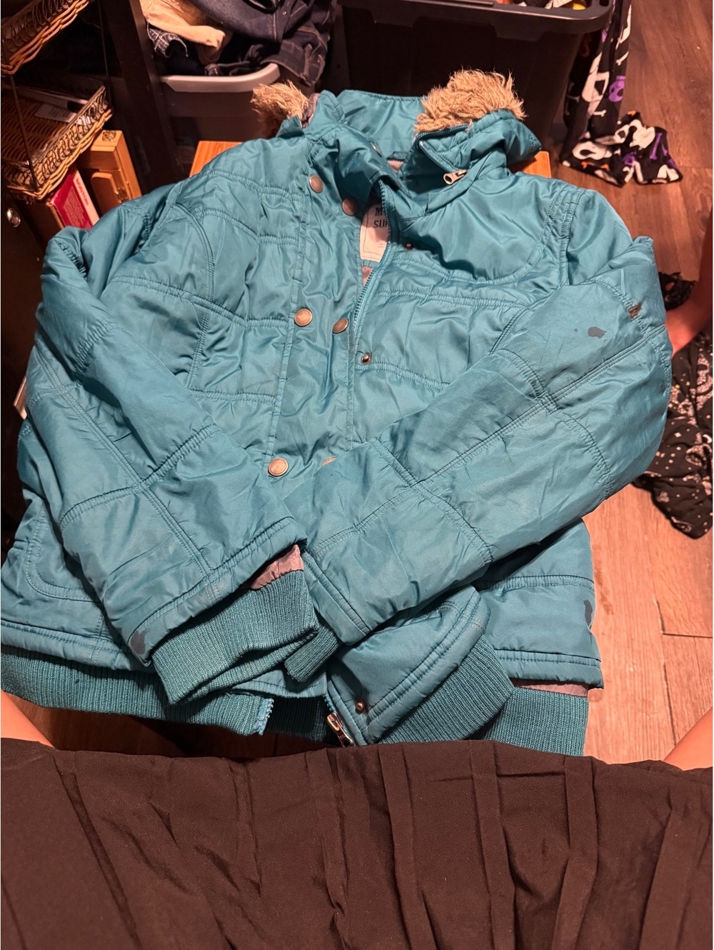 Mossimo Supply Co. Teal Quilted Faux Fur Lined Jacket XL
